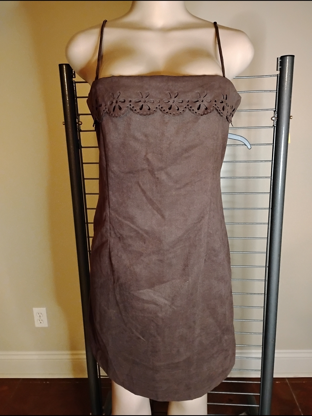 Finesse Brown Mini Dress with Eyelet Trim